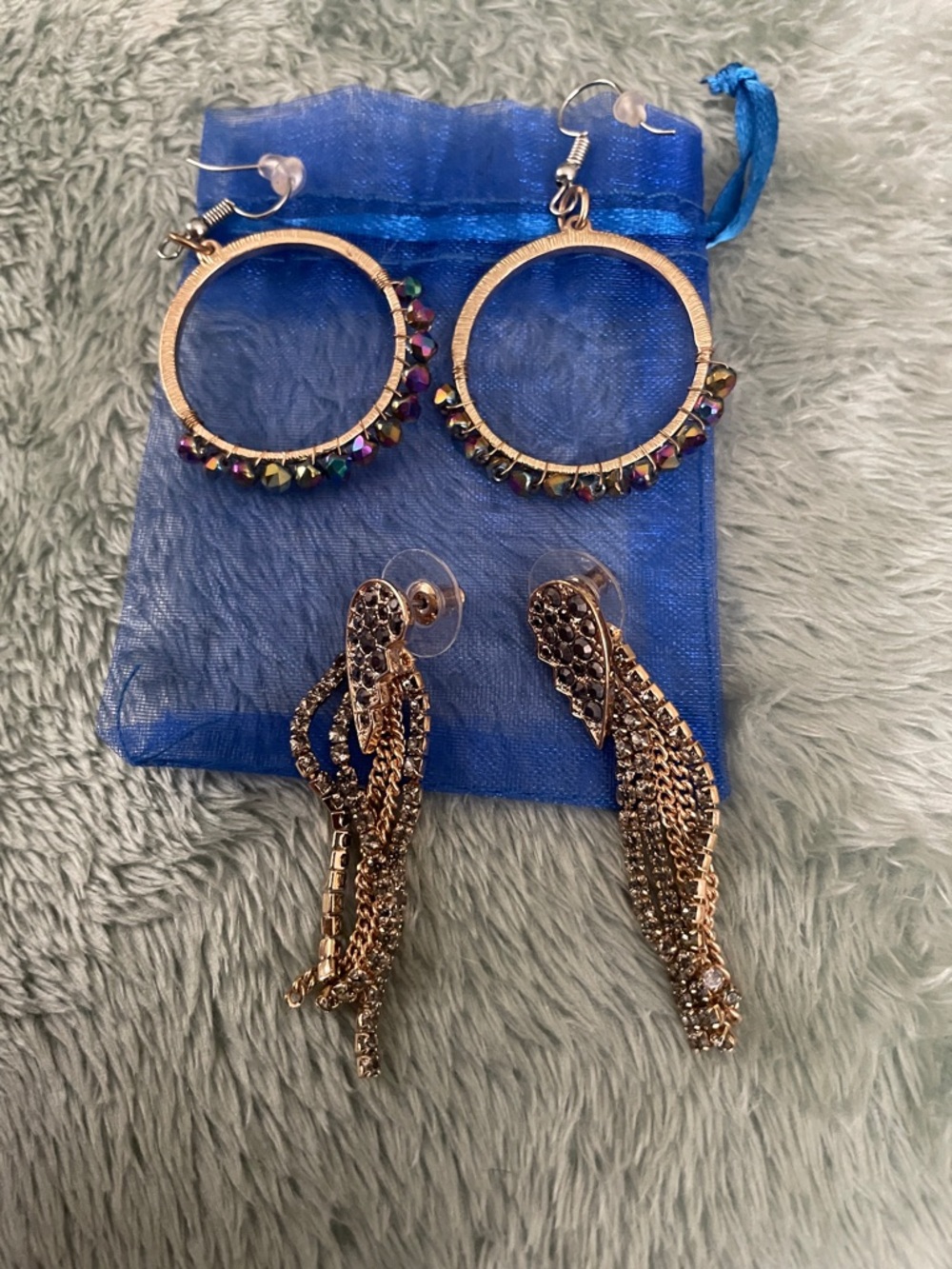 Gold-Tone Multi-Bead Hoop & Fringe Drop Earring Set